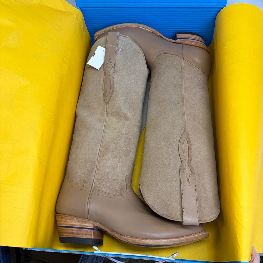 Alvies The Perry Lane Tall Cowgirl Boots Size 9.5 B Suede Brown Leather